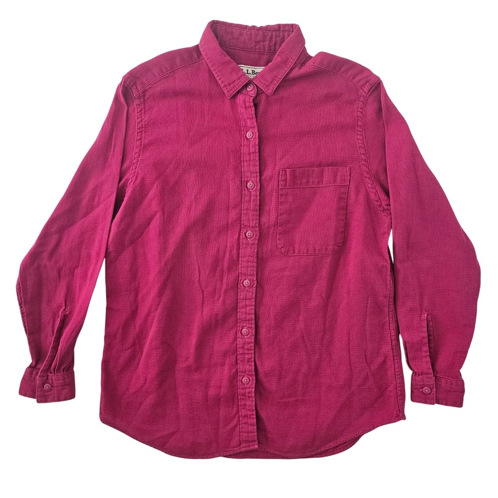 LL Bean Cool Weave Magenta Pink Cotton‎ Button Up Shirt Womens Large USA Made